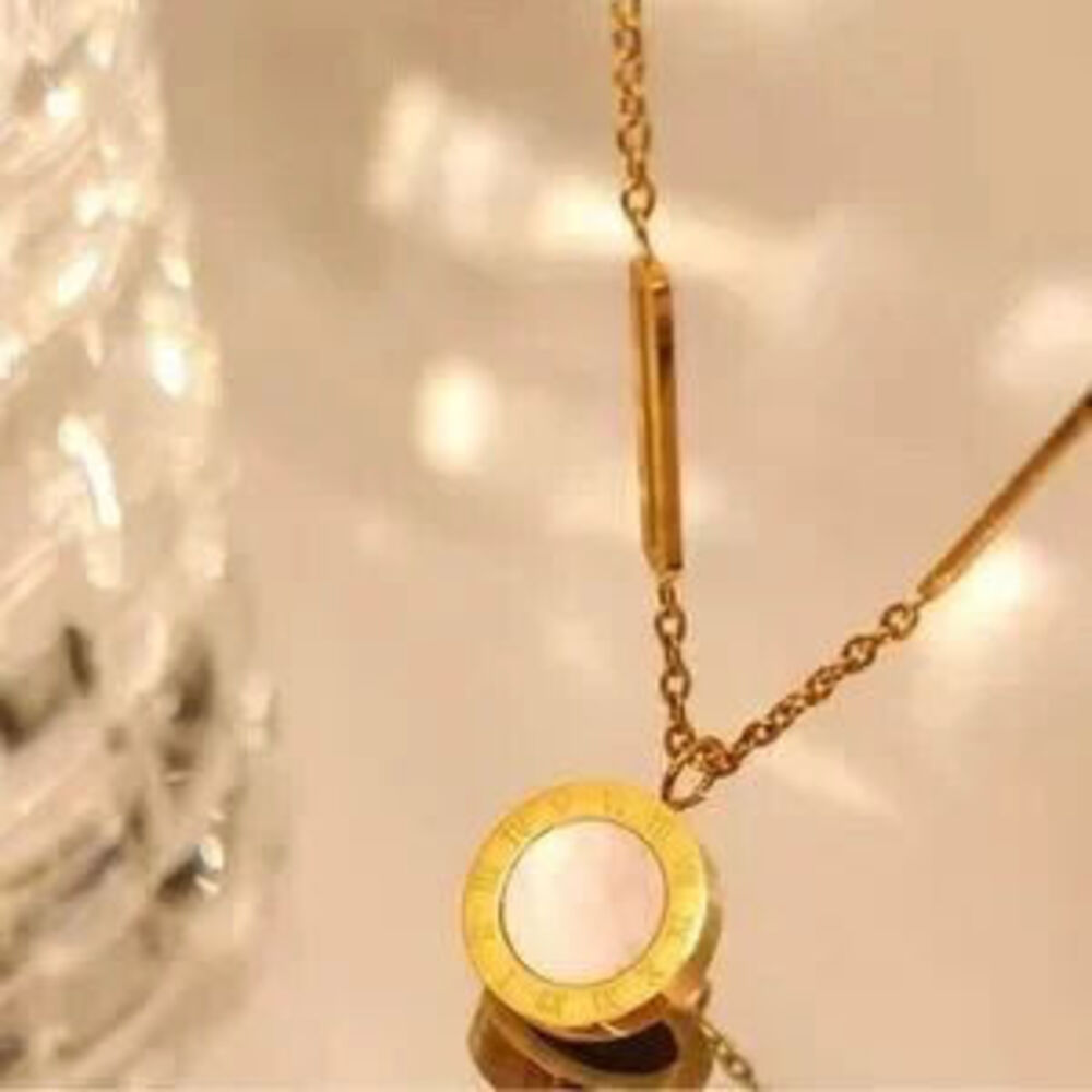 Gold Plated Stainless Steel Round Double Sided Pendant Necklace - Picture 2 of 3